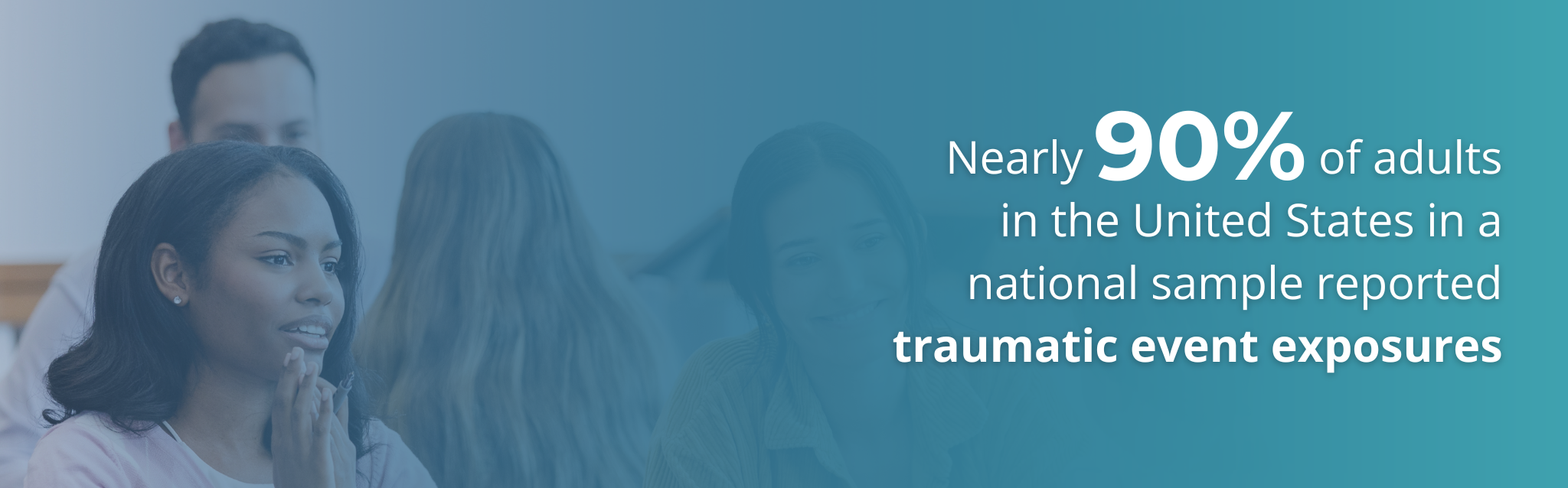 Nearly 90% of adults in the United States in a national sample reported traumatic event exposures.